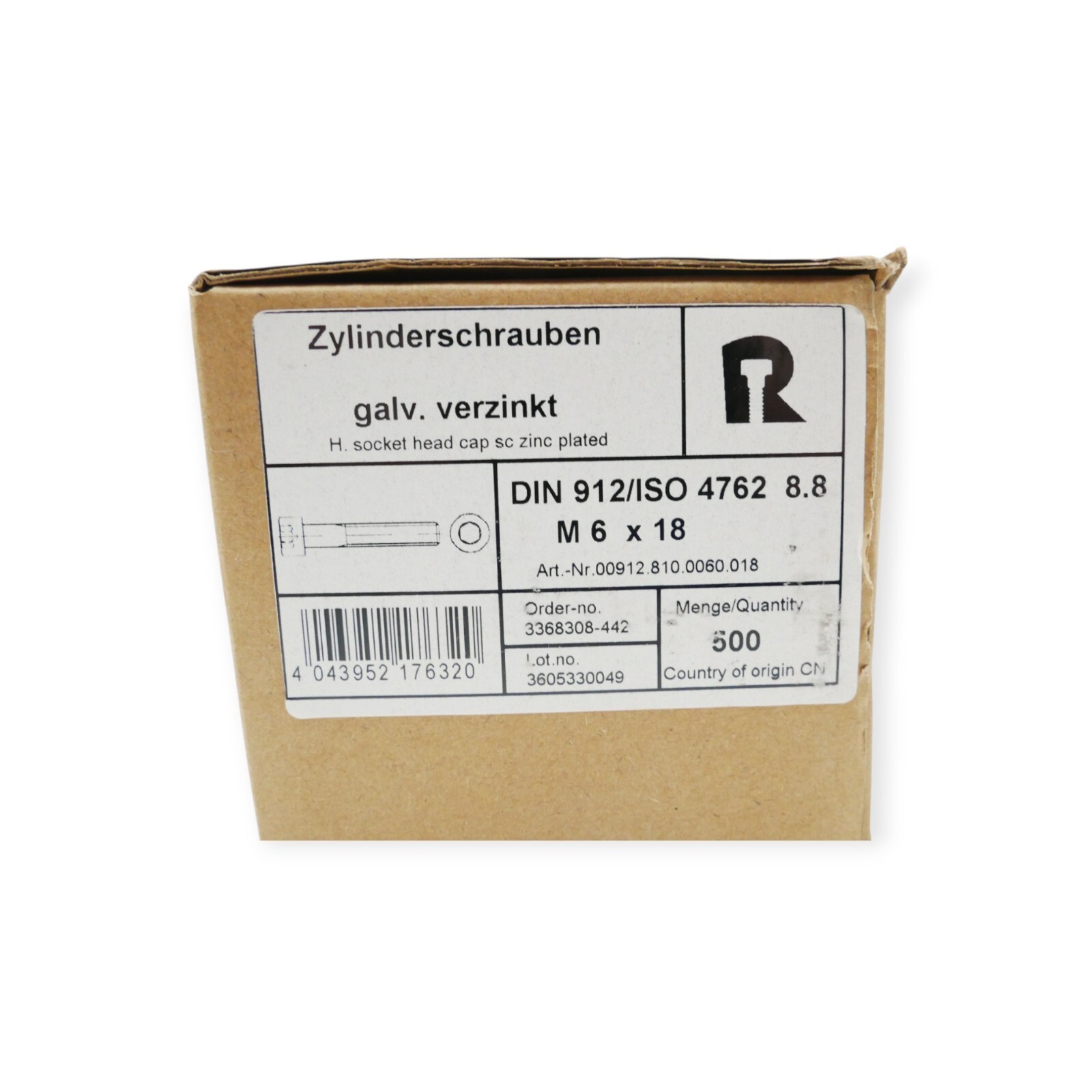 500 Stück Eisen Hartmann Zylinderschraube M6x18 galvanisch verzinkt – Bild 2