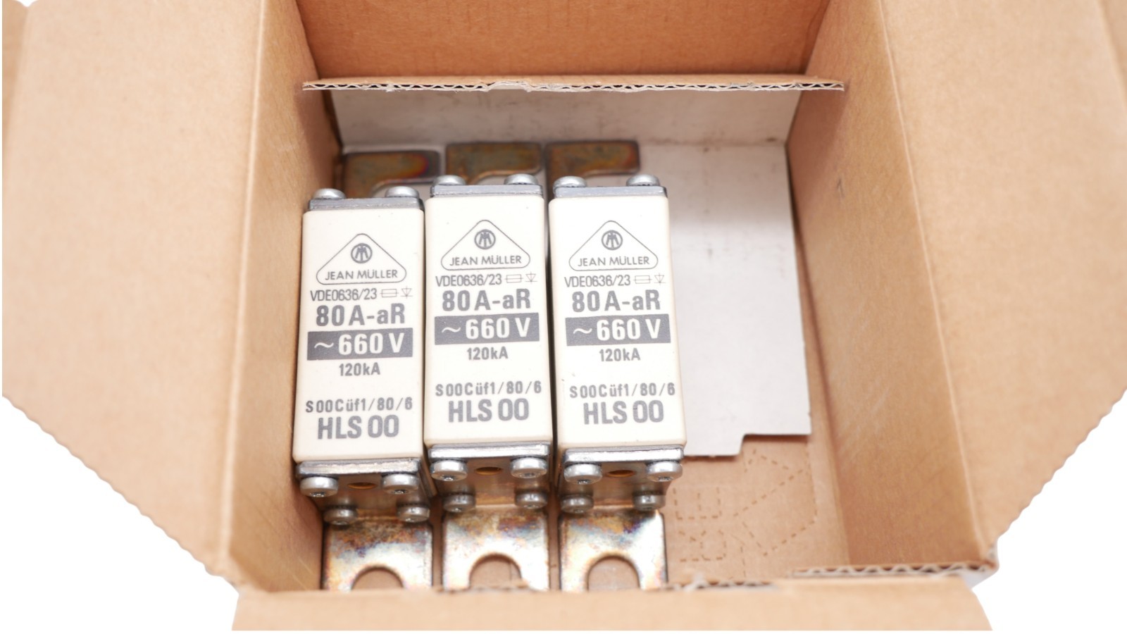 3 Stück Jean Müller R5124120 NH-Sicherungseinsatz HLS 00 S00Cüf1/80/6 – Bild 12