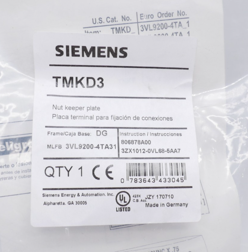 Siemens TMKD3 Nut keeper plate 3VL9200-4TA31 Set mit 3 Stk. – Bild 7