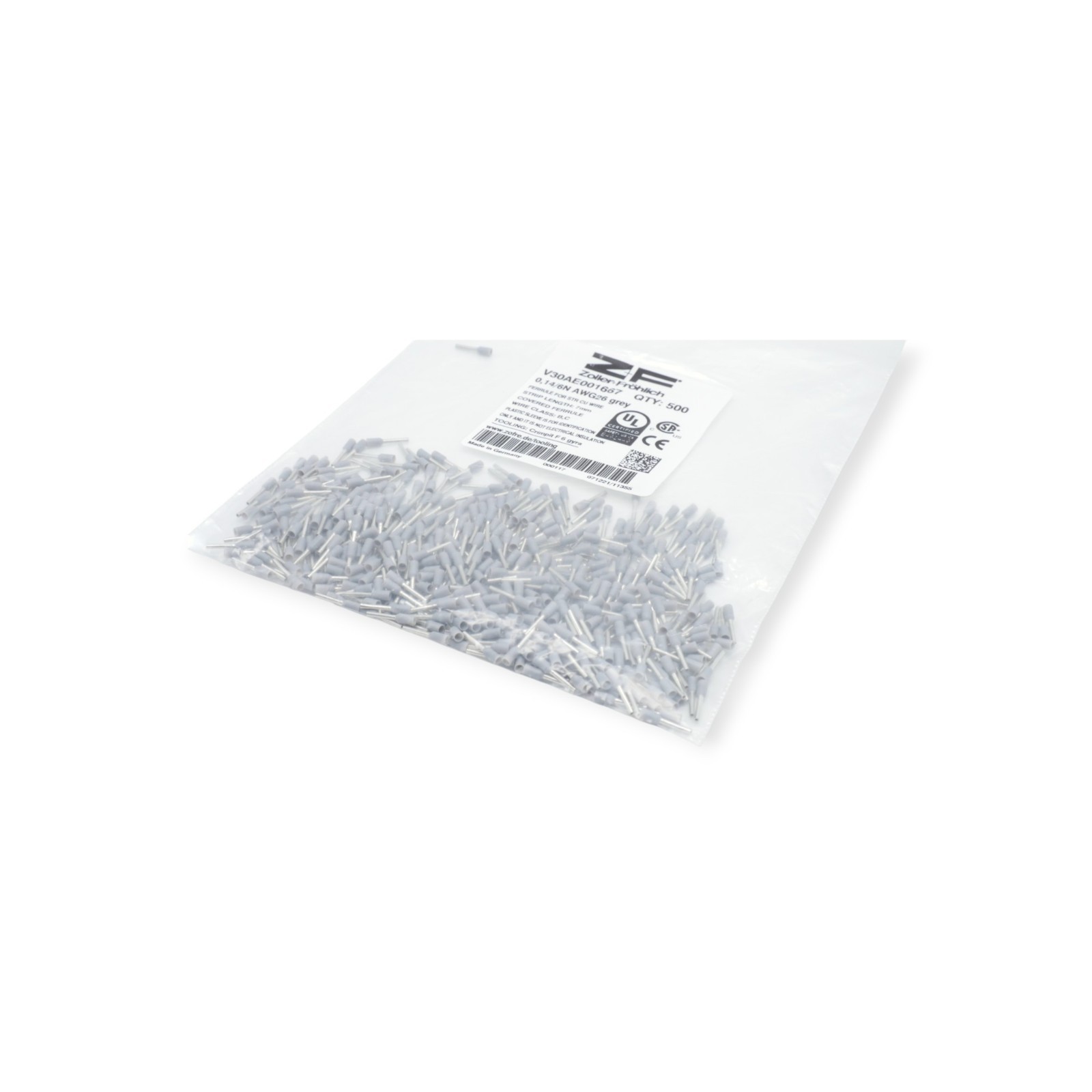 500 Stück Zöller+Fröhlich Aderendhülsen V30AE001667 0,14/6N AWG26 grau – Bild 3