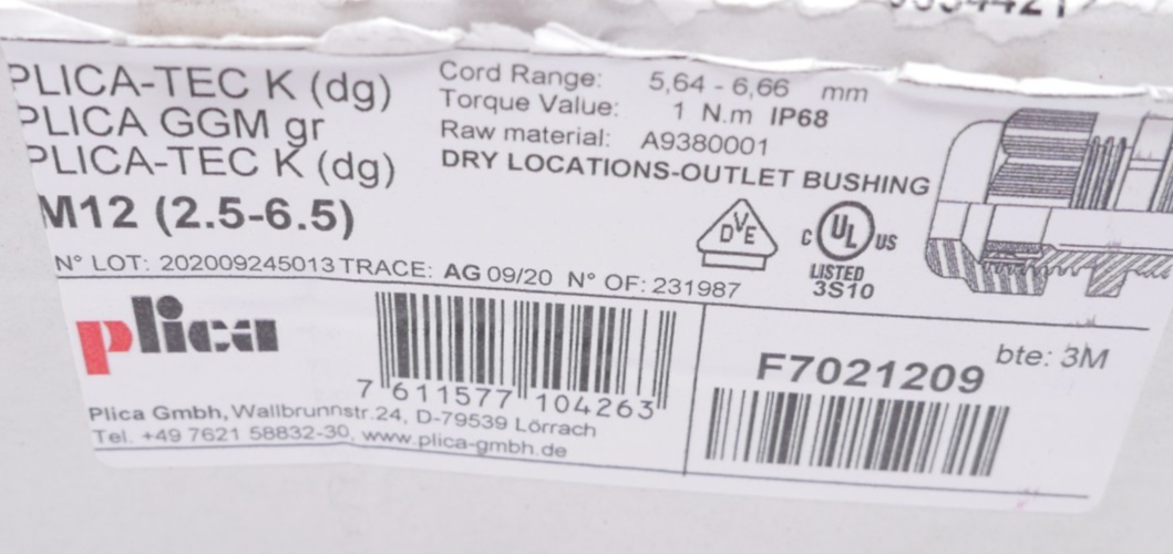 49 Stück Plica 935344212 Kabelverschraubung 5,64-6,66mm 1Nm IP68 – Bild 7