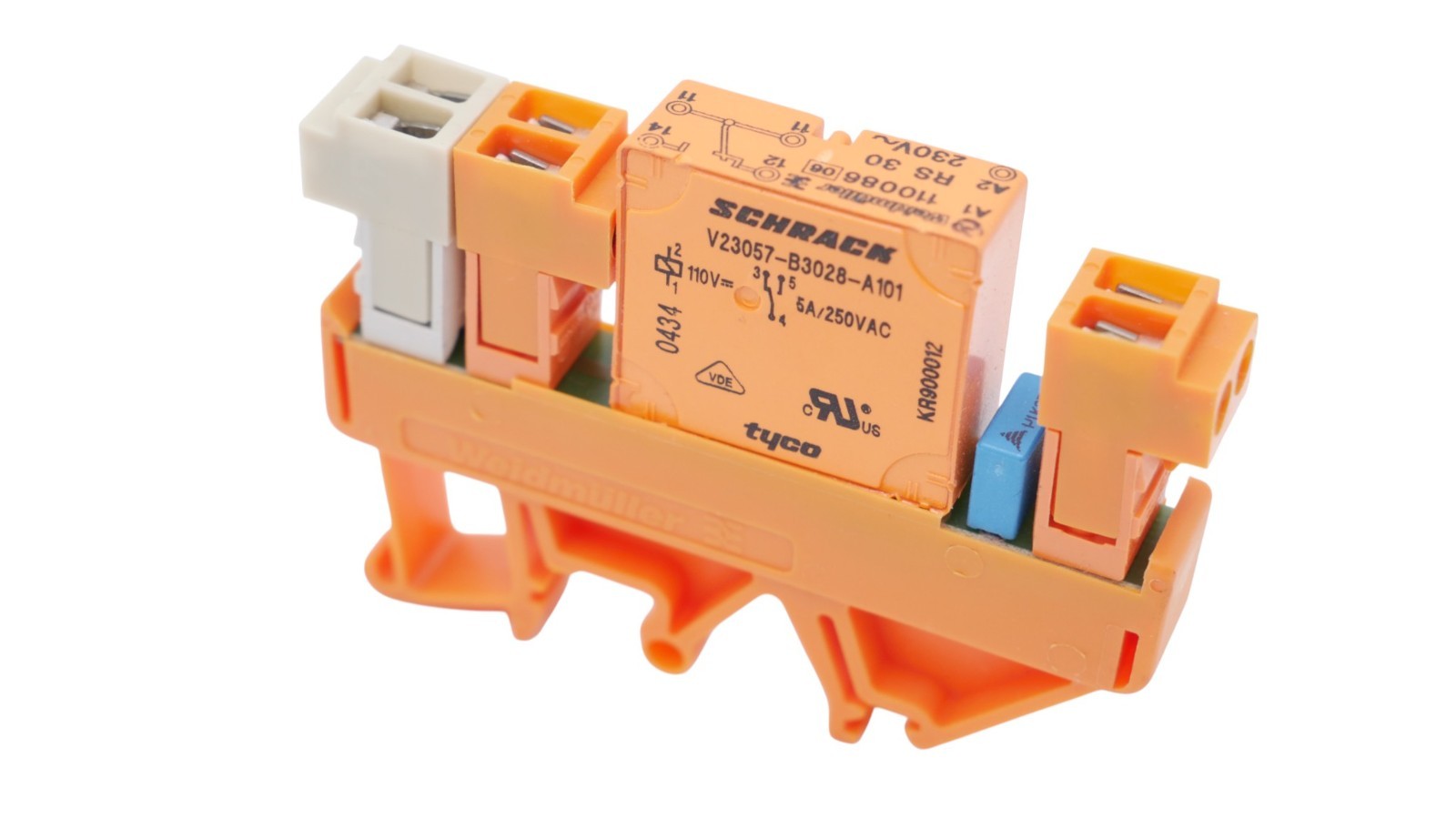 Weidmüller Hutschiene + Schrack V23057-B3028-A101 KR900012 5A 250V AC Orange