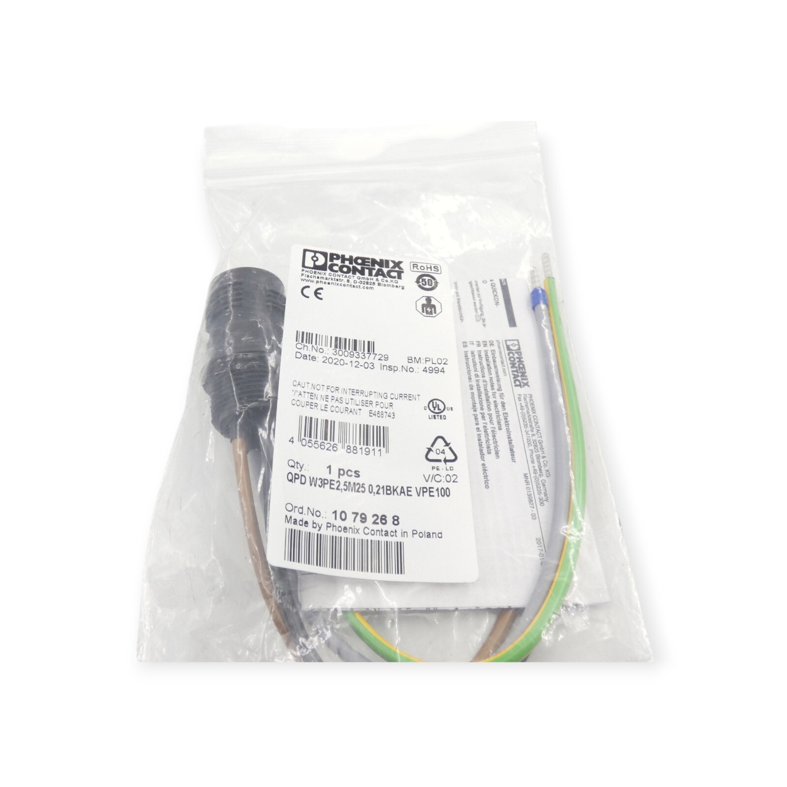 Phoenix Contact 1079268 QPD W3PE2,5M25 0,21BKAE Wanddurchführung – Bild 2