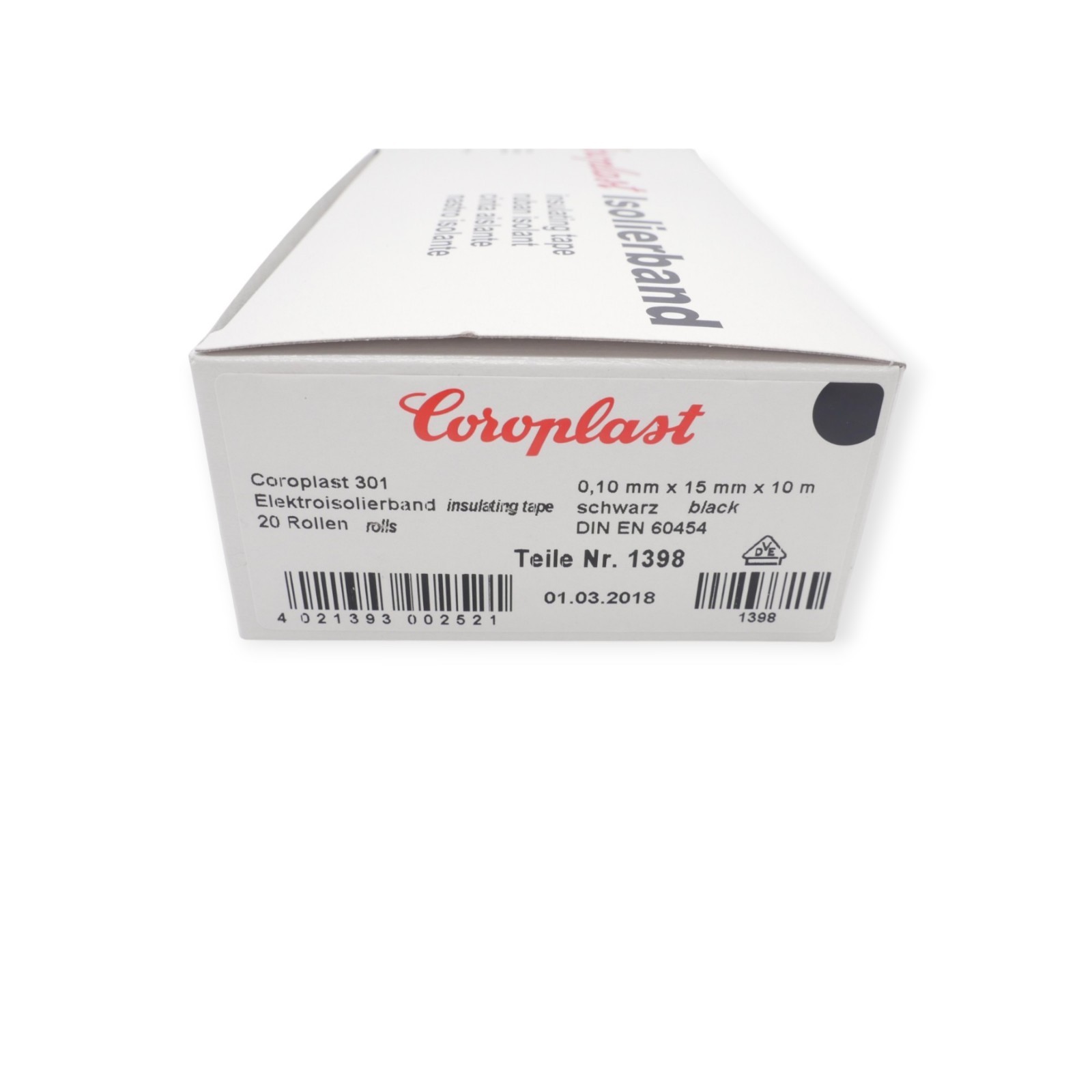 Coroplast 1398 Elektroisolierband 0,10 mmx15 mmx10m Schwarz EN60454 VPE=20 Stück – Bild 3