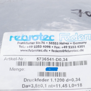 4500 Stück Febrotec 5736541-D0,34 Druckfeder 1.120 d=0,34 Da=3,5 nt=11,45 L0=18