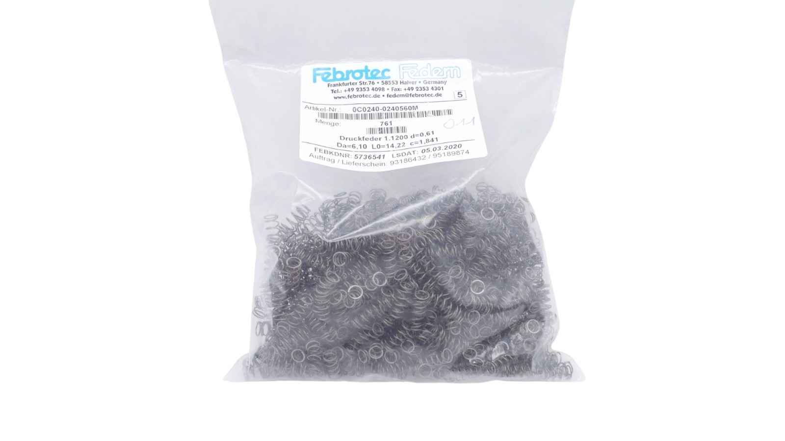 450 Stück Febrotec 0C0240-0240560M Druckfeder 1.1200 d=0,61 Da=6,10 L0=14,22 – Bild 2